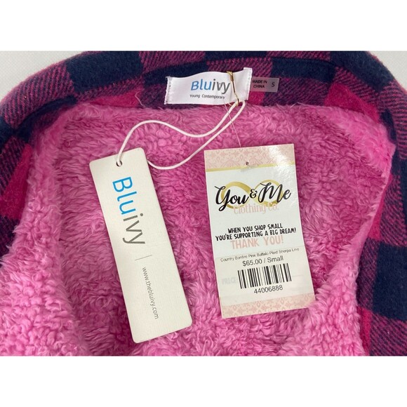 Blu Ivy Women Small Red Buffalo Plaid Jacket Pink Sherpa Lined Heavy NWT - Picture 6 of 9